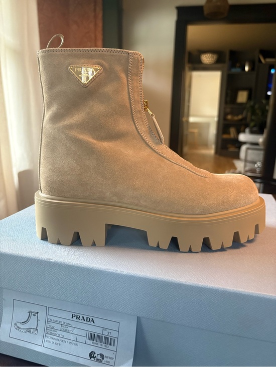 Prada Shoes - Prada Beige Suede Lug-Sole Ankle Boots